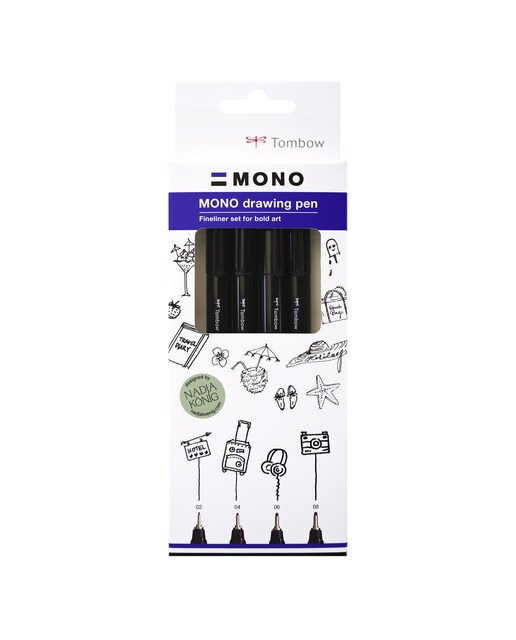 Pack 4 rotuladores mono drawing pen punta fina (02, 04, 06, 08) Tombow negro Negro-1