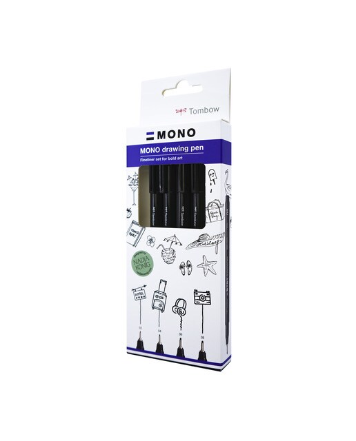 Pack 4 rotuladores mono drawing pen punta fina (02, 04, 06, 08) Tombow negro Negro-3