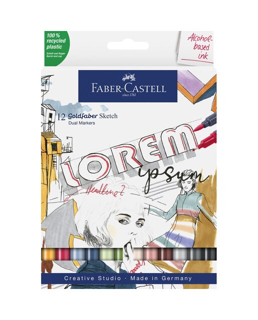 Conjunto 12 Marcadores Goldfaber Sketch Marker Ponta Dupla Tinta Base Álcool Goldfaber Multicolor-1