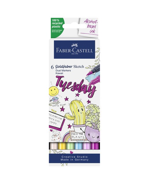 Conjunto 6 Marcadores Sketch Marker Ponta Dupla Álcool Kawaii Goldfaber Multicolor-1
