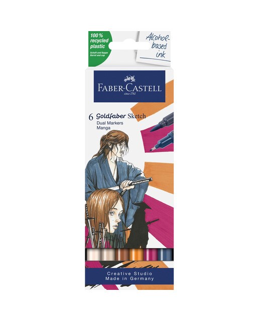 Conjunto 6 Marcadores Sketch Marker Ponta Dupla Base Álcool Manga Goldfaber Multicolor-1