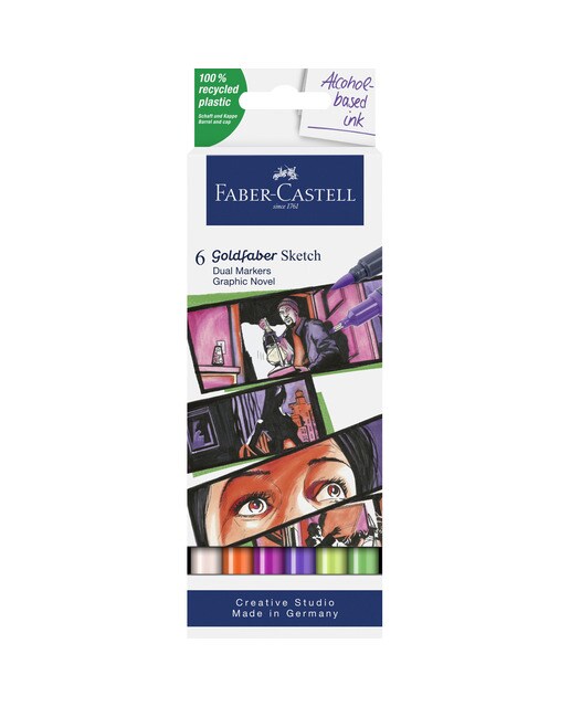 Conjunto 6 marcadores de esboço Goldfaber Faber-Castell marcadores de ponta dupla à base de álcool romance gráfico Goldfaber Multicolor-1