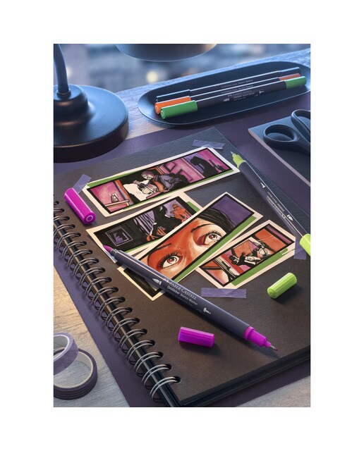Conjunto 6 marcadores de esboço Goldfaber Faber-Castell marcadores de ponta dupla à base de álcool romance gráfico Goldfaber Multicolor-4