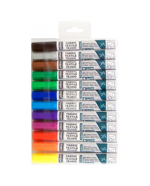 Estojo 12 Marcadores textil tecido claras ponta 1mm Pebeo basicos Multicolor-1