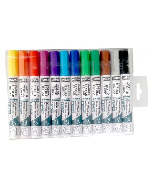 Estojo 12 Marcadores textil tecido claras ponta 1mm Pebeo basicos Multicolor-2