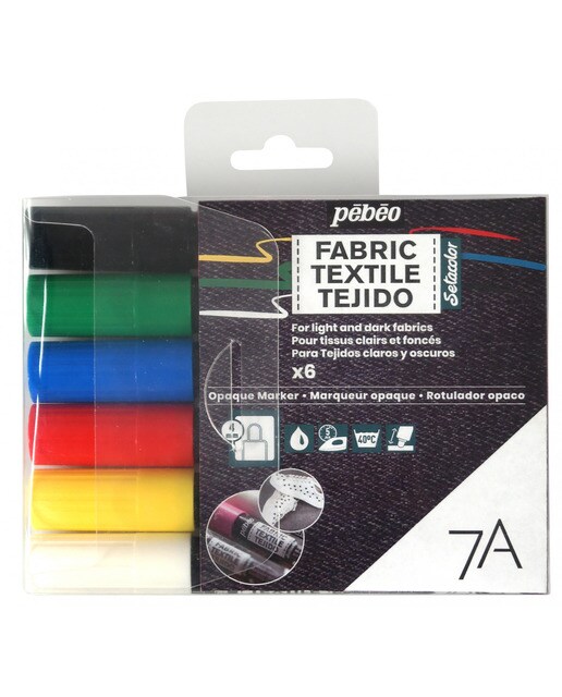 Estojo 6 Marcadores textil tecido opacas ponta 4mm Pebeo basicos Multicolor-1