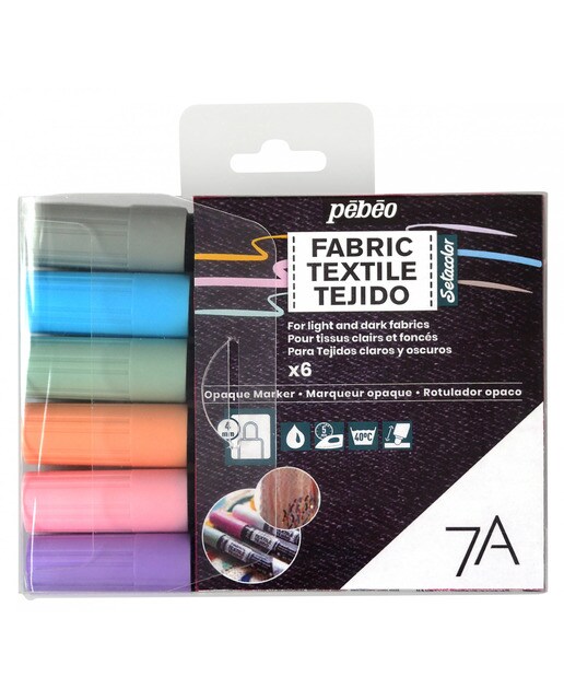 Estojo 6 Marcadores textil tecido opacas ponta 4mm Pebeo pastel Multicolor-1