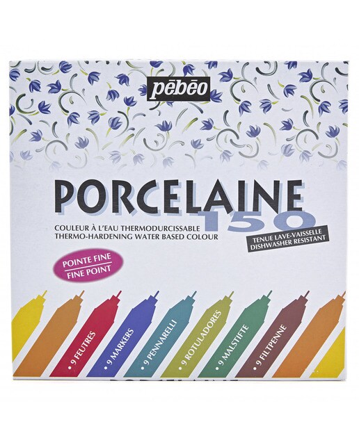 Conjunto de 9 marcadores porcelana 150 ponta fina 0,7mm Pebeo Multicolor-1