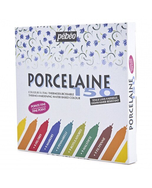 Conjunto de 9 marcadores porcelana 150 ponta fina 0,7mm Pebeo Multicolor-3