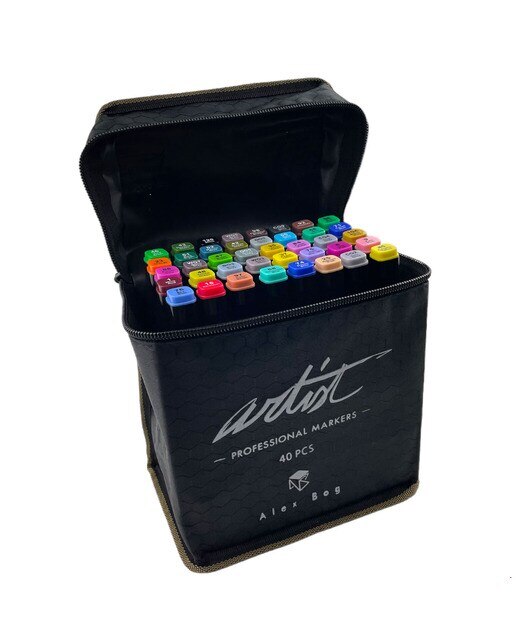 Bolsa canvas 40 rotuladores Professional Markers doble punta, biselada y fina, tintas base alcohol ARTIST by Alex Bog multicolor Multicolor-7