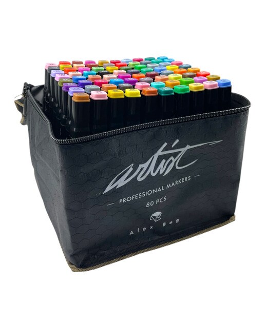 Bolsa canvas 80 rotuladores Professional Markers doble punta, biselada y fina, tintas base alcohol ARTIST by Alex Bog multicolor Multicolor-4