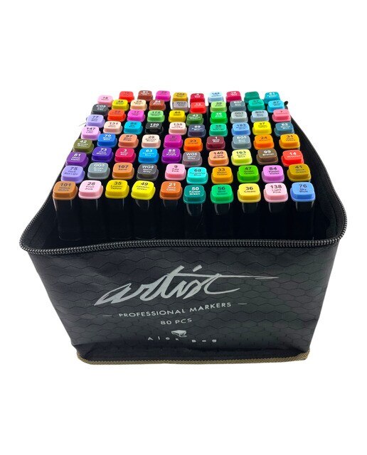 Bolsa canvas 80 rotuladores Professional Markers doble punta, biselada y fina, tintas base alcohol ARTIST by Alex Bog multicolor Multicolor-5