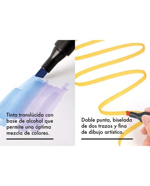 Bolsa canvas 80 rotuladores Professional Markers doble punta, biselada y fina, tintas base alcohol ARTIST by Alex Bog multicolor Multicolor-8