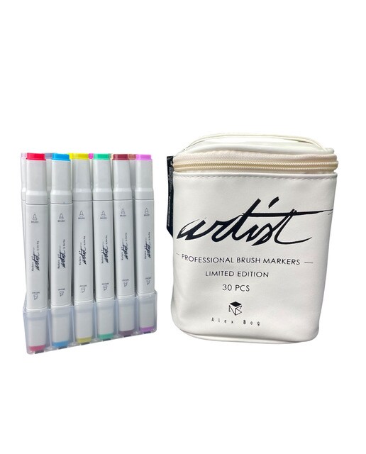 Imagen 0 de Bolsa canvas 30 rotuladores Professional Brush Markers doble  punta, pincel extra suave y biselada, tintas base alcohol ARTIST by Alex Bog multicol