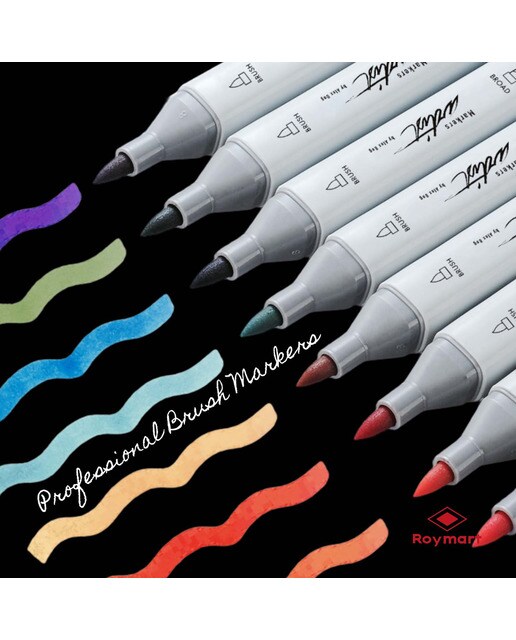 Bolsa canvas 60 rotuladores Professional Brush Markers doble  punta, pincel extra suave y biselada, tintas base alcohol ARTIST by Alex Bog multicol 7