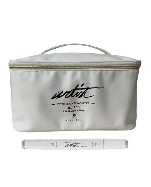 Bolsa canvas 160 rotuladores Professional Brush Markers doble punta, pincel extra suave y biselada, tintas base alcohol ARTIST by Alex Bog multicol 1