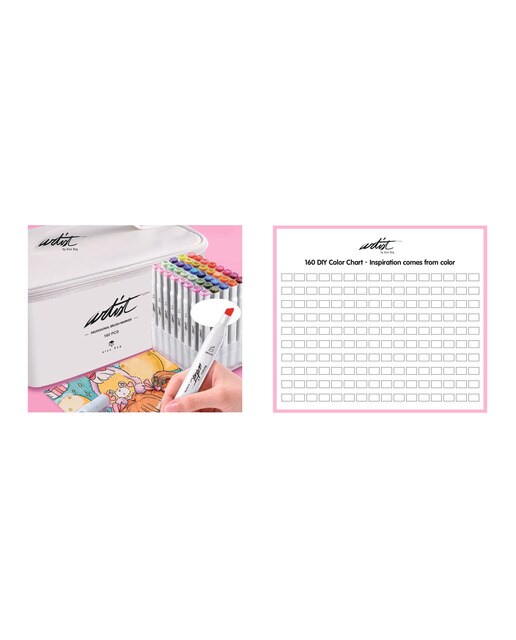 Bolsa canvas 160 rotuladores Professional Brush Markers doble punta, pincel extra suave y biselada, tintas base alcohol ARTIST by Alex Bog multicol 6