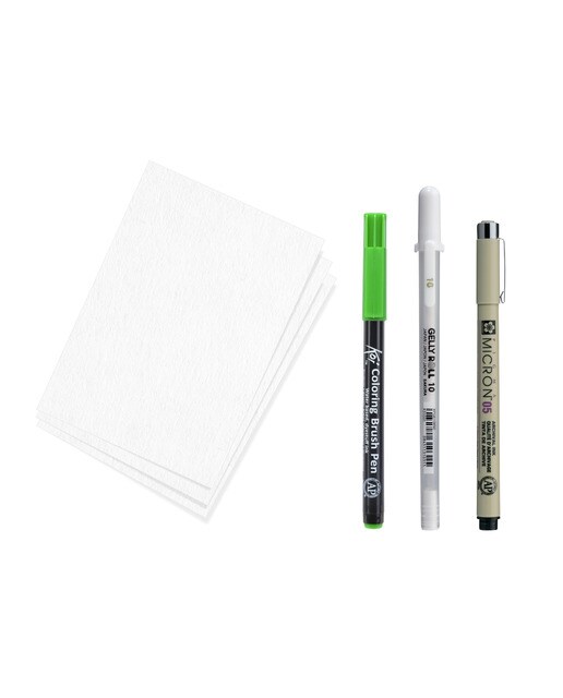 Kit creativo con Pigma micron 05 negro Gelly roll Koi coloring 3 postales A6. 4 modelos diferentes. Vídeo tutorial Sakura 2