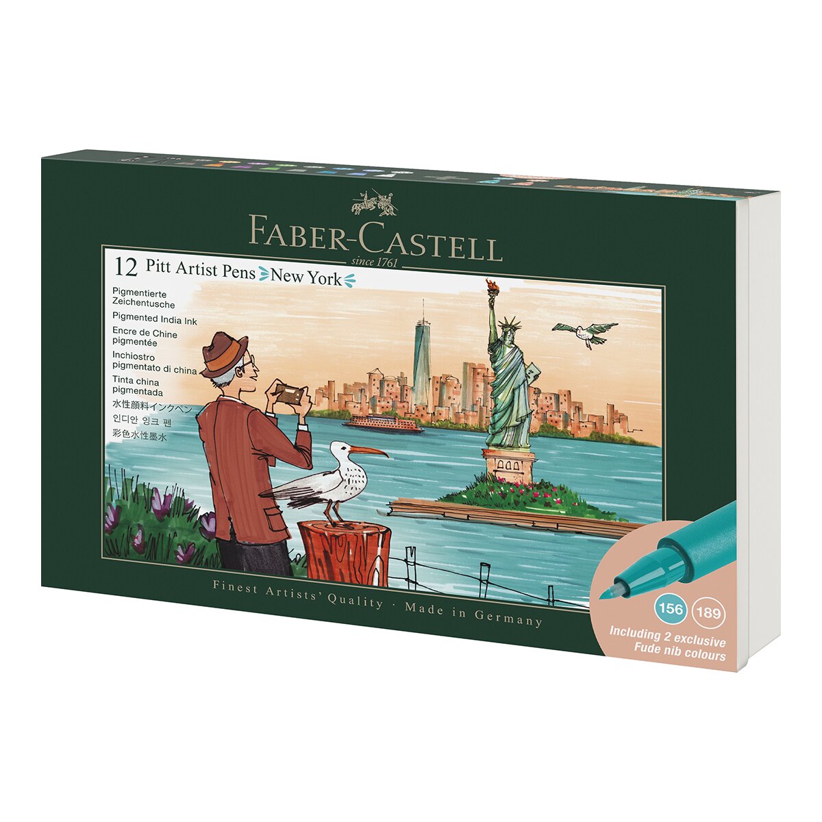 Imagen 0 de Caja de metal con 12 rotuladores Pitt Artist Pen city collection New York Faber-Castell