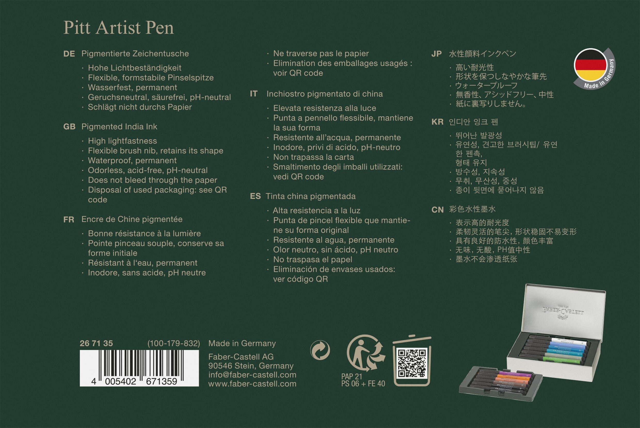 Caja de metal con 12 rotuladores Pitt Artist Pen city collection New York Faber-Castell Multicolor-3