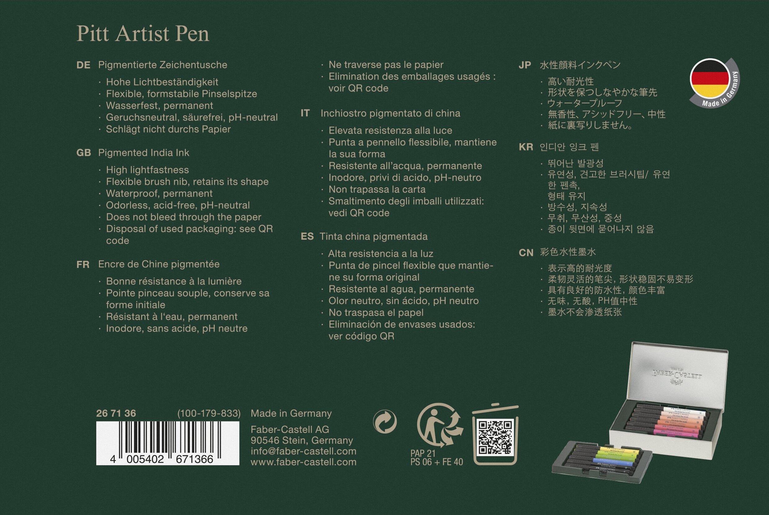 Caja de metal con 12 rotuladores Pitt Artist Pen city collection Paris Faber-Castell Multicolor-3
