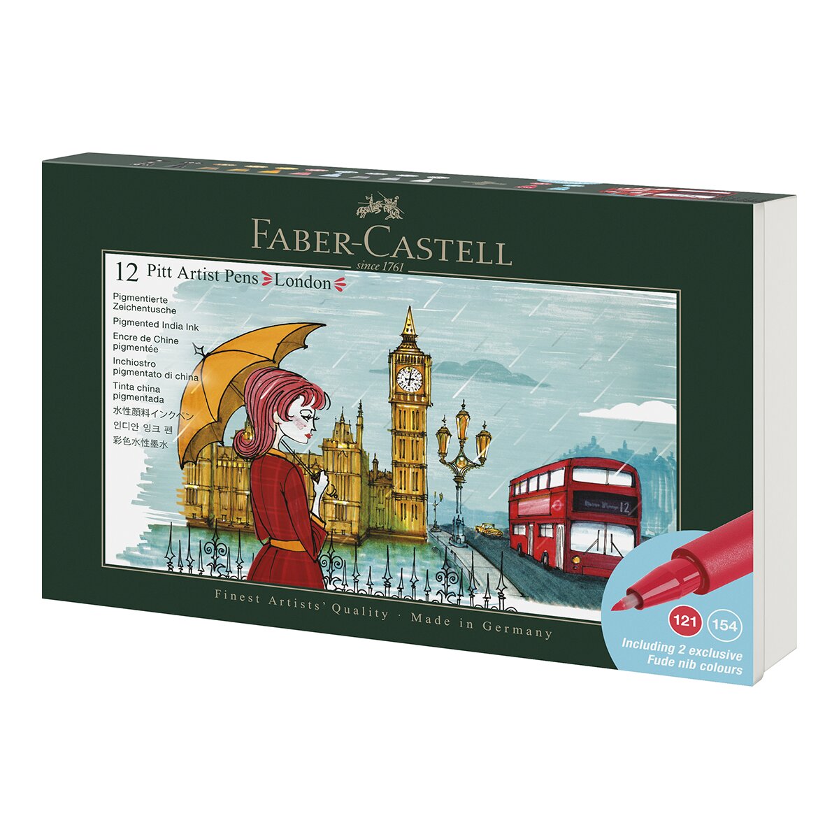 Imagen 0 de Caja de metal con 12 rotuladores Pitt Artist Pen city collection London Faber-Castell