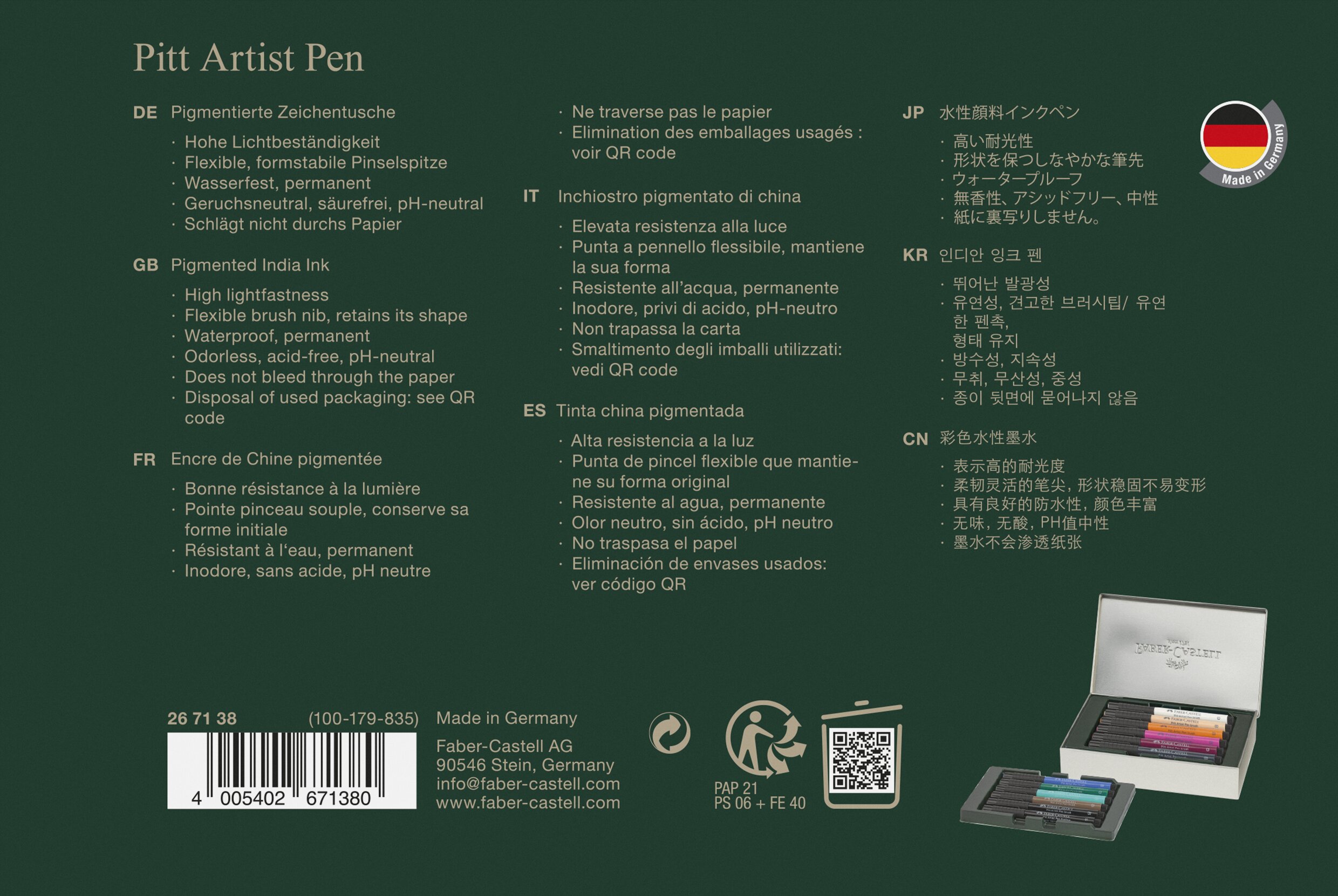 Caja de metal con 12 rotuladores Pitt Artist Pen city collection Sidney Faber-Castell Multicolor-3