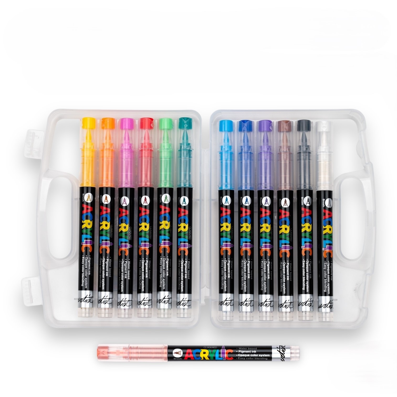 Pack 12 colores acrílicos brush Artist Alex Bog Negro / Blanco-2