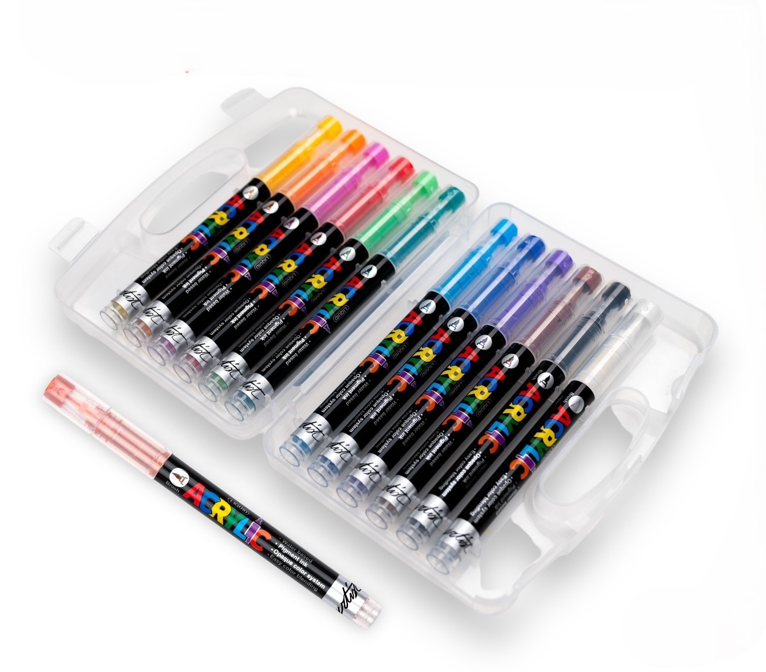 Pack 12 colores acrílicos brush Artist Alex Bog Negro / Blanco-3