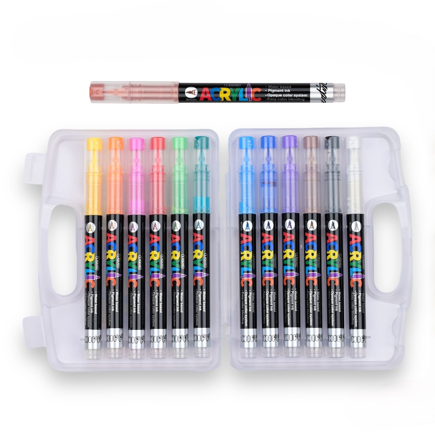 Pack 12 colores acrílicos brush Artist Alex Bog Negro / Blanco-4