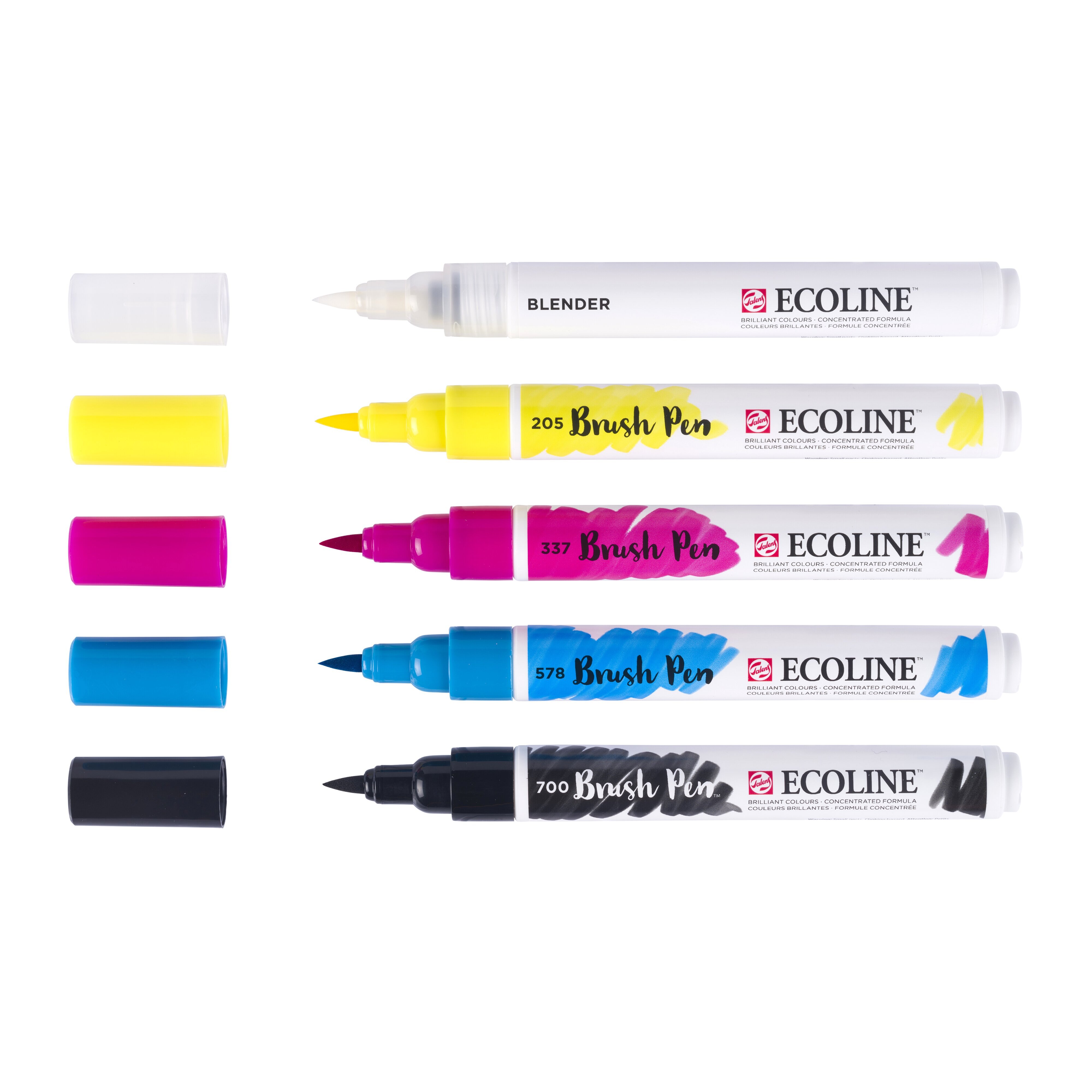 Conjunto 5 Marcadores Ecoline Brushpen Cores Primárias Talens 2