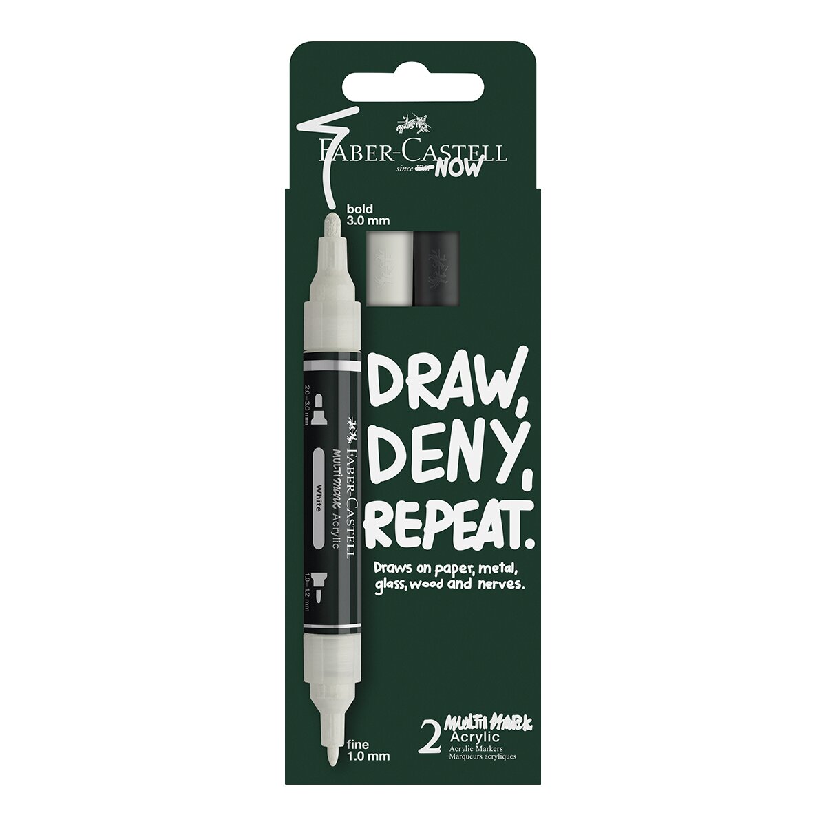 Imagen 0 de Set con 2 rotuladores Acrylic marker multimark doble punta Faber-Castell blanco y negro.