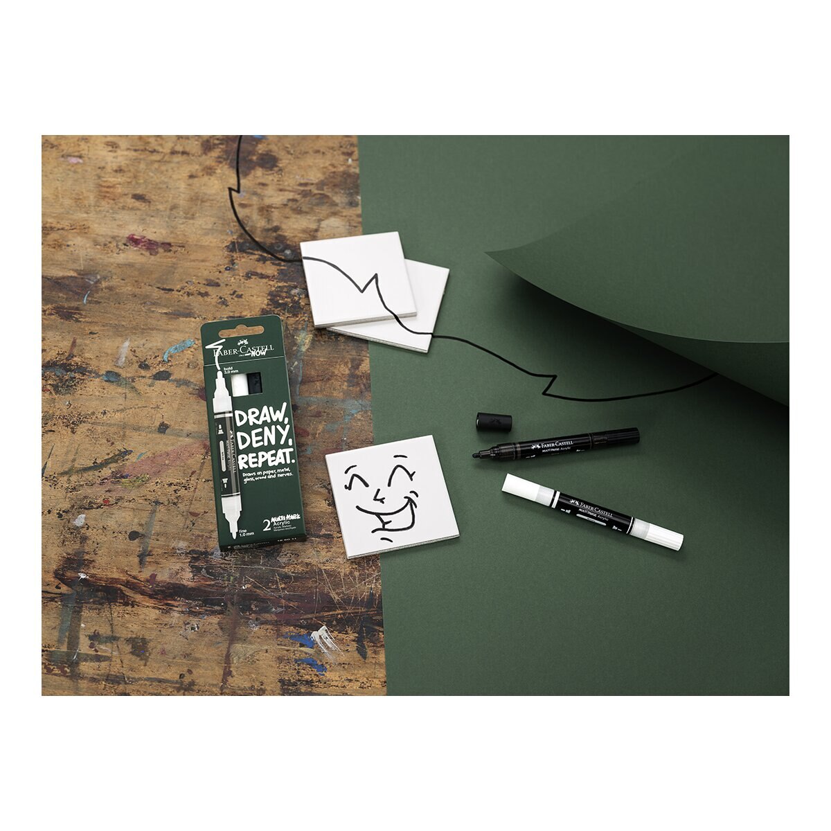 Set con 2 rotuladores Acrylic marker multimark doble punta Faber-Castell blanco y negro. Multicolor-4
