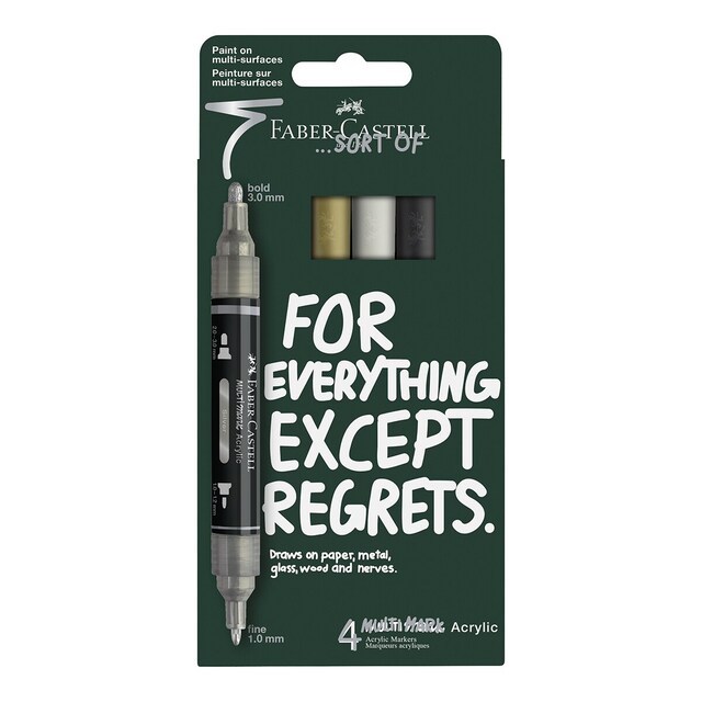 Imagen 0 de Set con 4 rotuladores Acrylic marker multimark doble punta Faber-Castell colores clásicos