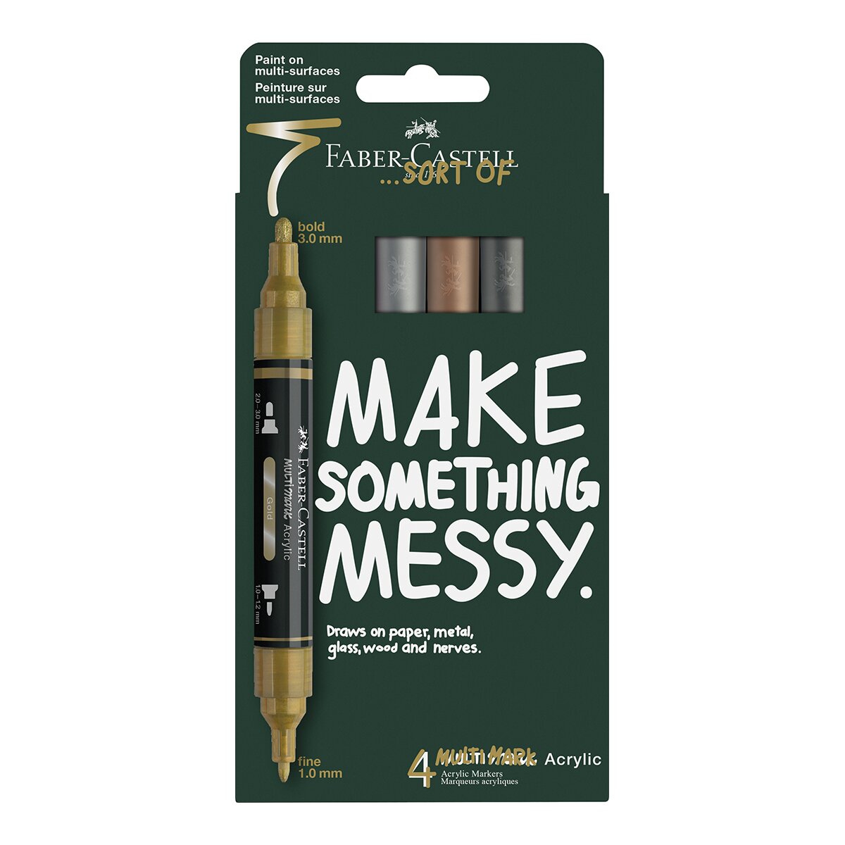 Imagen 0 de Set con 4 rotuladores Acrylic marker multimark doble punta Faber-Castell colores metálicos