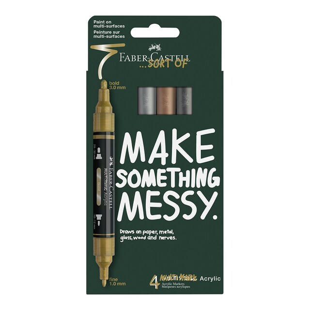 Imagen 0 de Set con 4 rotuladores Acrylic marker multimark doble punta Faber-Castell colores metálicos