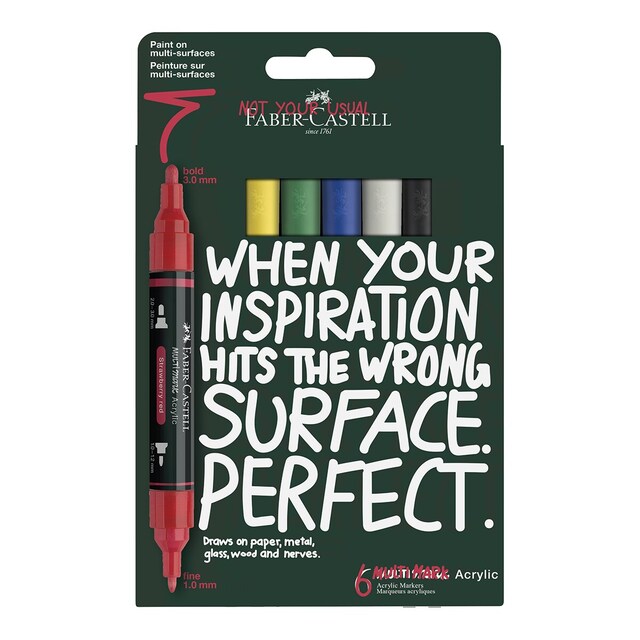 Imagen 0 de Set con 6 rotuladores Acrylic marker multimark doble punta Faber-Castell colores básicos