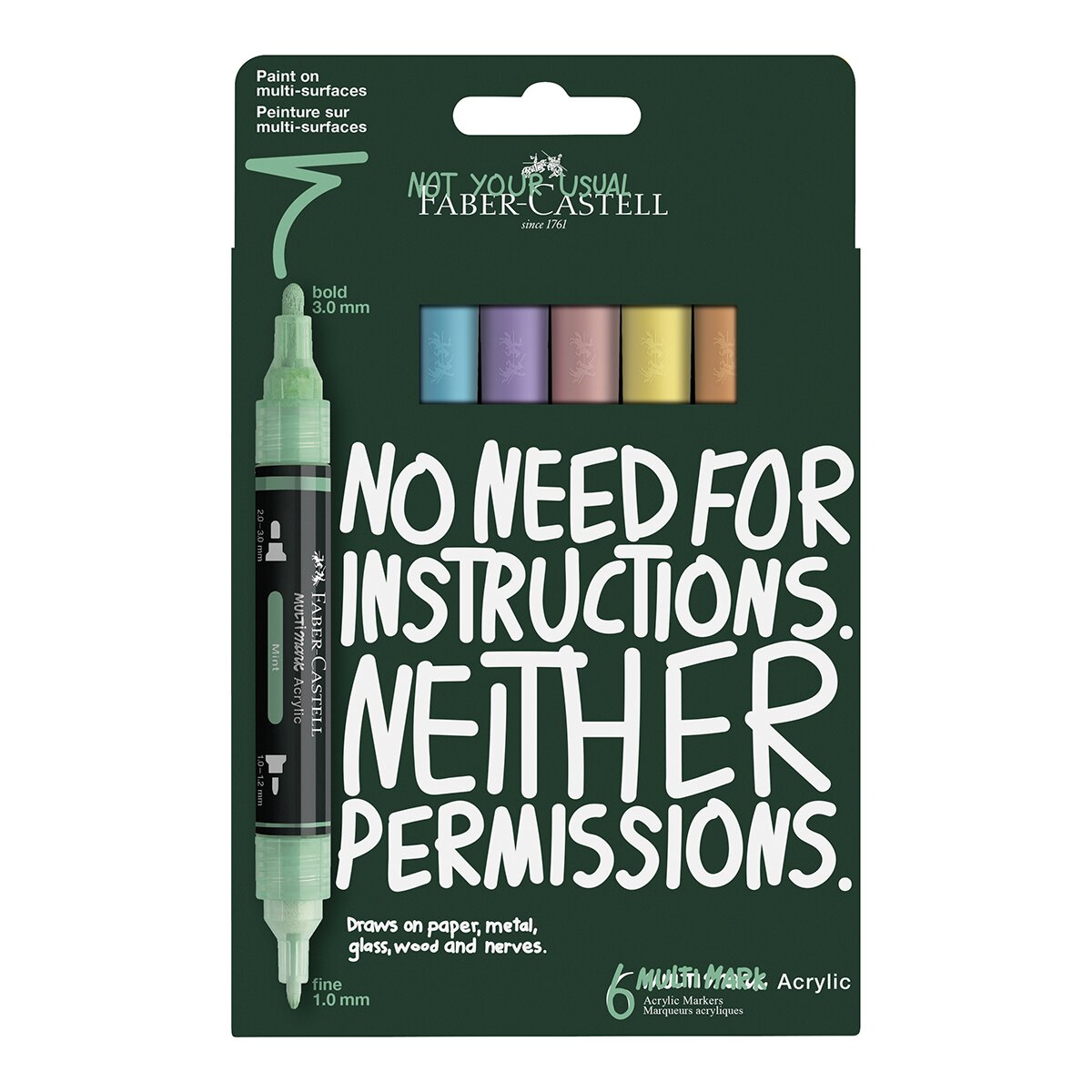 Imagen 0 de Set con 6 rotuladores Acrylic marker multimark doble punta Faber-Castell colores pastel