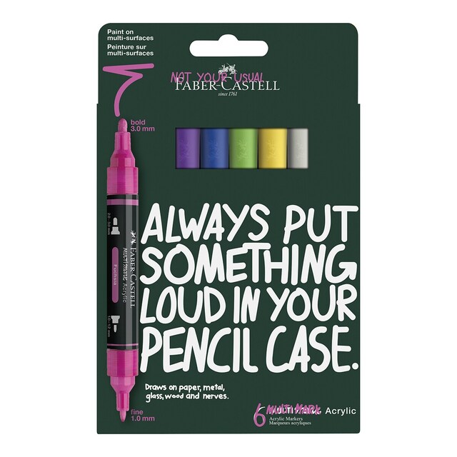 Imagen 0 de Set con 6 rotuladores Acrylic marker multimark doble punta Faber-Castell colores brillantes