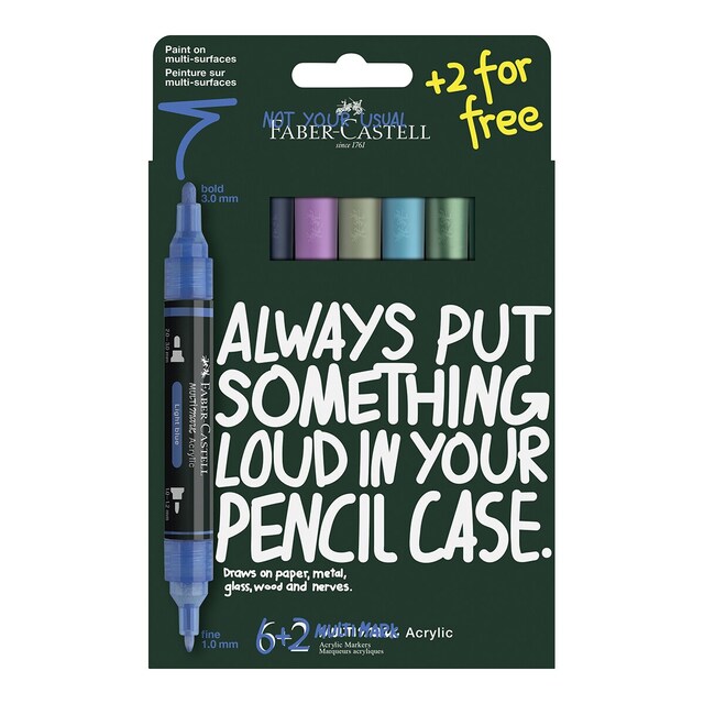 Imagen 0 de Set con 6+2 rotuladores Acrylic marker multimark doble punta Faber-Castell colores frost