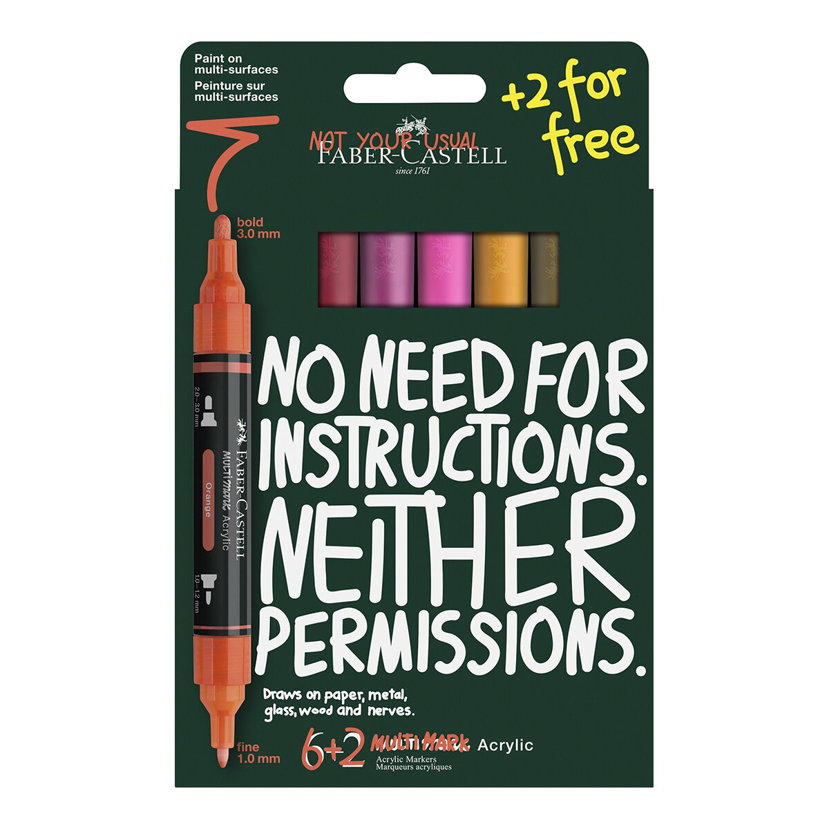 Imagen 0 de Set con 6+2 rotuladores Acrylic marker multimark doble punta Faber-Castell colores flame