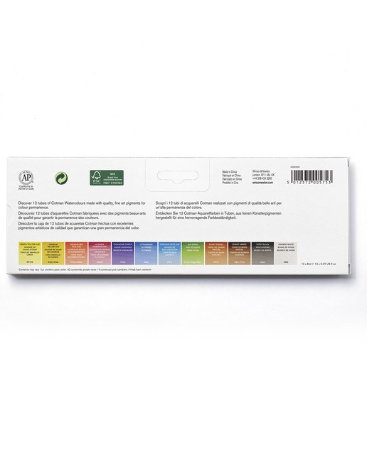 Conjunto de 12 Tubos de Pintura para Aguarela Cotman Winsor & Newton 4