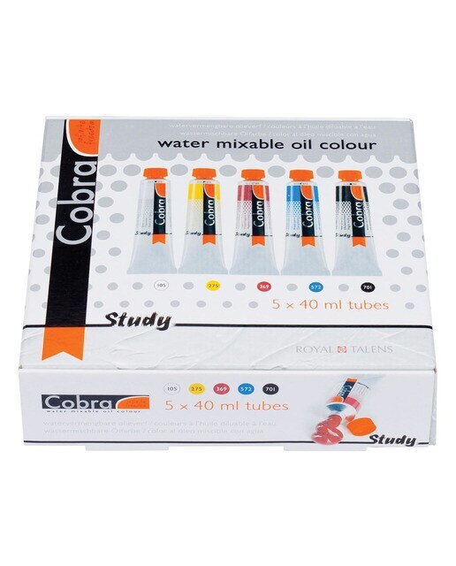 Imagen 0 de Set de 5 Tubos de Óleo Cobra Study Miscible con Agua Cólores Básicos de 40 Ml Cobra Multicolor
