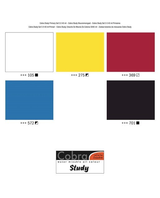 Set de 5 Tubos de Óleo Cobra Study Miscible con Agua Cólores Básicos de 40 Ml Cobra Multicolor 2