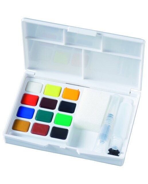Caja de Plástico de 12  Acuarelas y Pincel Rellenable Sakura Multicolor