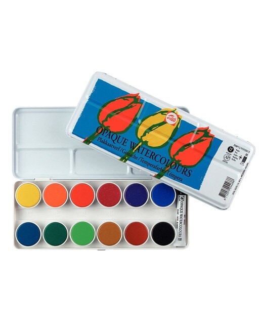 Caja metálica de Acuarela Escolar de 12 Pastillas y Tubo Blanco para Mezclas Talens Multicolor