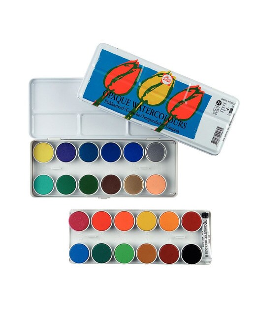 Imagem 0 de Estojo metálico de aguarela escolar de 24 pastilhas e tubo branco para misturas multicolor