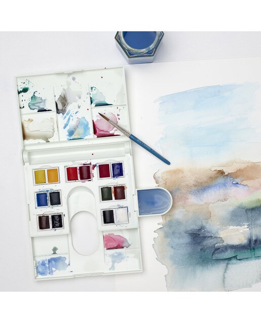 Caja Plástica Compacta de 14 Medio Godets de Acuarela Cotman Winsor & Newton Multicolor 5