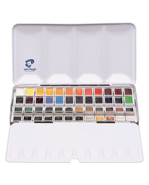 Imagem 0 de Caixa de Metal de 48 Meias Pastilhas de Aguarela Multicolor