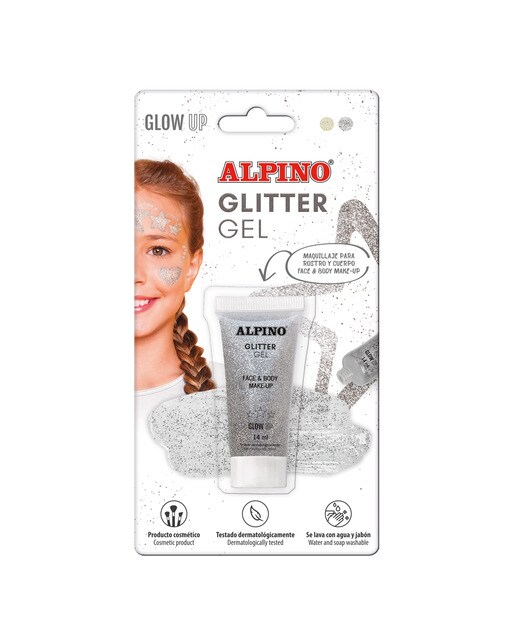 Blister maquillaje gel transparente con purpurina glitter Alpino plata Plata-1